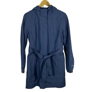 Eddie Bauer Womens Blue WeatherEdge Hooded Trench Rain Jacket Size S‎